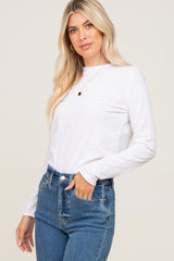 White Basic Raw Hem Long Sleeve Top