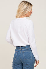 White Basic Raw Hem Long Sleeve Top