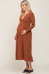 Rust Rib Knit Maternity Midi Wrap Dress