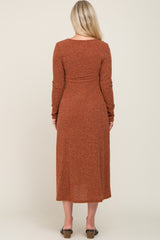 Rust Rib Knit Maternity Midi Wrap Dress