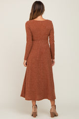 Rust Rib Knit Midi Wrap Dress