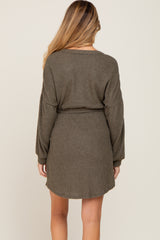 Olive Soft Rib Knit Henley Maternity Dress