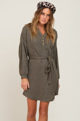 Olive Soft Rib Knit Henley Maternity Dress