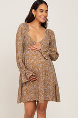 Gold Paisley Print Smocked Maternity Mini Dress