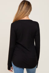 Black Ribbed Basic Long Sleeve Maternity Top