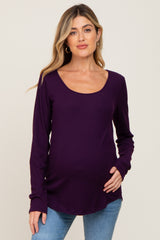 Plum Ribbed Basic Long Sleeve Maternity Top