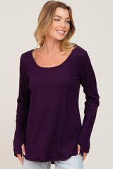 Plum Ribbed Basic Long Sleeve Maternity Top