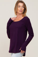 Plum Ribbed Basic Long Sleeve Top