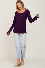 Plum Ribbed Basic Long Sleeve Top