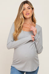 Heather Grey Ribbed Basic Long Sleeve Maternity Top