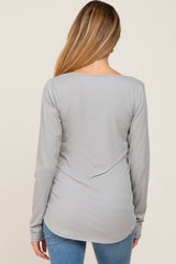 Heather Grey Ribbed Basic Long Sleeve Maternity Top