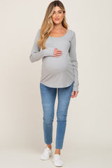 Heather Grey Ribbed Basic Long Sleeve Maternity Top