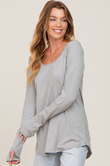 Heather Grey Ribbed Basic Long Sleeve Maternity Top