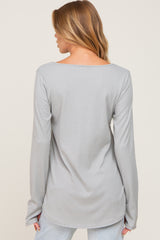 Heather Grey Ribbed Basic Long Sleeve Top