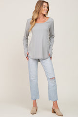 Heather Grey Ribbed Basic Long Sleeve Top