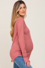 Mauve Ribbed Basic Long Sleeve Maternity Top