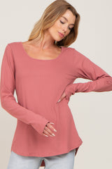 Mauve Ribbed Basic Long Sleeve Maternity Top