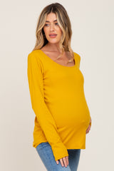 Yellow Ribbed Basic Long Sleeve Maternity Top