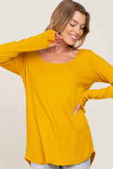 Yellow Ribbed Basic Long Sleeve Maternity Top