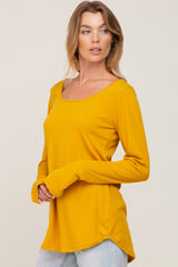 Yellow Ribbed Basic Long Sleeve Top