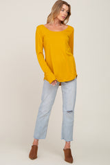 Yellow Ribbed Basic Long Sleeve Top