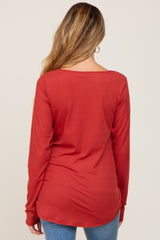 Rust Ribbed Basic Long Sleeve Maternity Top