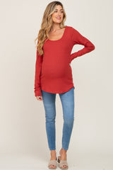 Rust Ribbed Basic Long Sleeve Maternity Top