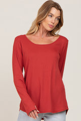 Rust Ribbed Basic Long Sleeve Maternity Top