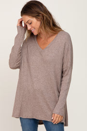 Mocha Ribbed Oversized Hi-Low Long Sleeve Top