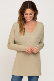 Light Olive Ribbed Oversized Hi-Low Long Sleeve Top