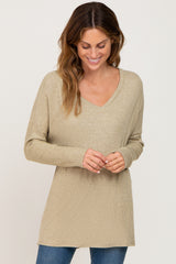 Light Olive Ribbed Oversized Hi-Low Maternity Long Sleeve Top