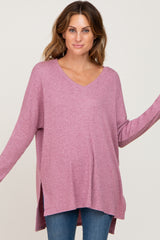 Mauve Ribbed Oversized Hi-Low Maternity Long Sleeve Top