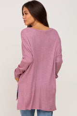 Mauve Ribbed Oversized Hi-Low Maternity Long Sleeve Top