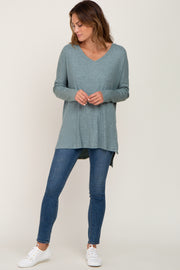 Mint Green Ribbed Oversized Hi-Low Long Sleeve Top