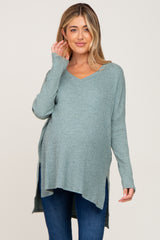 Mint Green Ribbed Oversized Hi-Low Maternity Long Sleeve Top