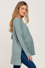 Mint Green Ribbed Oversized Hi-Low Maternity Long Sleeve Top