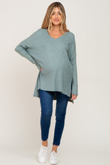 Mint Green Ribbed Oversized Hi-Low Maternity Long Sleeve Top