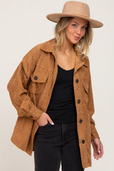 Camel Corduroy Maternity Shirt Jacket