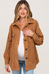 Camel Corduroy Maternity Shirt Jacket