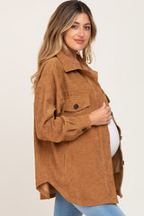 Camel Corduroy Maternity Shirt Jacket