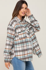 Ivory Plaid Front Pocket Maternity Shirt Jacket