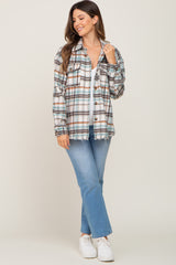 Ivory Plaid Front Pocket Maternity Shirt Jacket