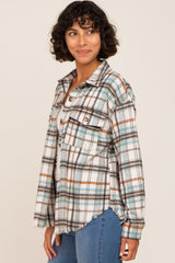 Ivory Plaid Front Pocket Shirt Jacket