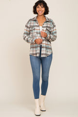 Ivory Plaid Front Pocket Shirt Jacket