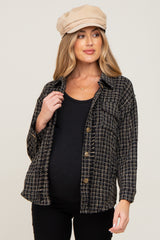 Black Tweed Front Pocket Maternity Shacket