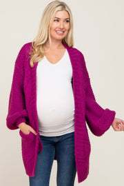 Magenta Cable Knit Front Pocket Maternity Cardigan