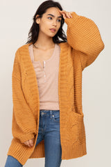 Camel Cable Knit Front Pocket Maternity Cardigan