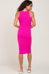 Hot Pink Ribbed Fitted Tank Dress