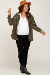 Olive Reversible Maternity Shirt Jacket