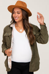 Olive Reversible Maternity Shirt Jacket